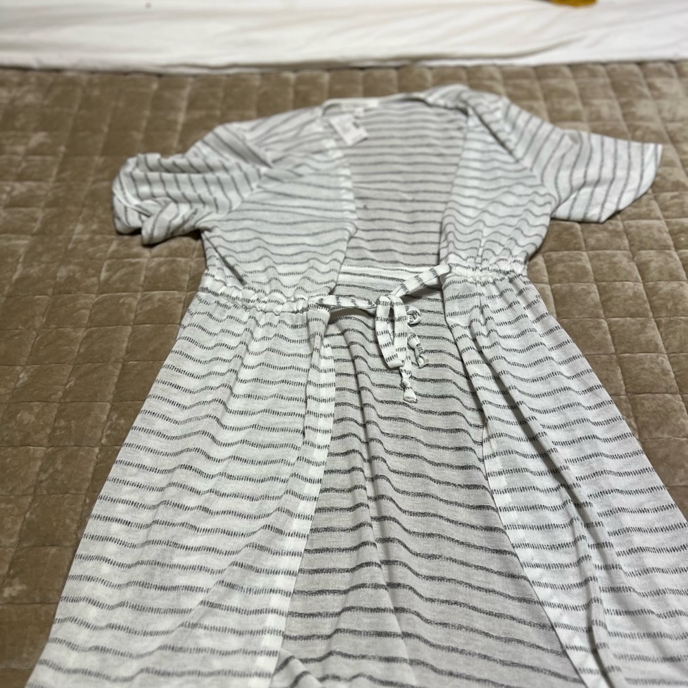 Maurices Gray and White Striped Cardigan with Tie Waist